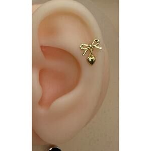 Bow/ Charm Heart 925 Sterling Silver Labret Flat Back Stud 22g 0.7mm